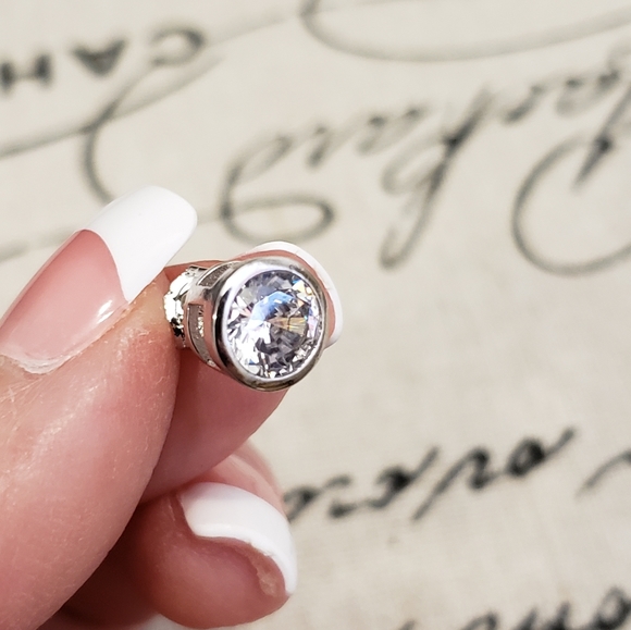 Diamonique Bezel Set Earring is .925 - Picture 2 of 7